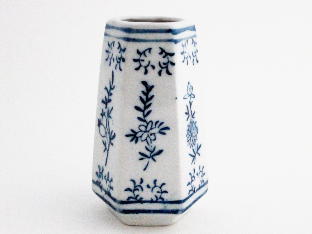 Small Vintage Ceramic Vase Blue and White Made in China