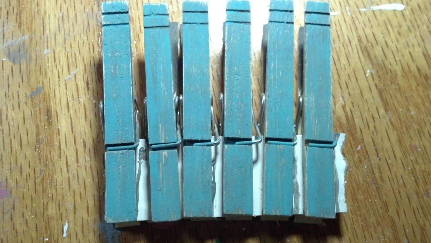 Turquoise Hawaii Aqua Clip Clothespin, Distressed Wood Clip, Party Favor, Wedding Favor, Shabby Chic Set of 6, Handpainted