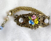 Vintage Mother's Day Flower Enamel Bracelet, Pastel Austrian 