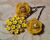 Decorative Spring Blossom Canary Yellow Celluloid Bobby Pins (Set of 3)