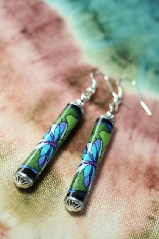 Dragonfly Earrings Hand Painted Recycled Pond Wetlands Jewelry Gift for Dragonfly Collector Dragonfly Pond From FestivalReGlass