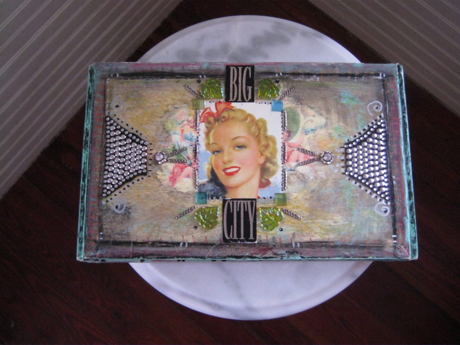 Buy cigars gifts certificates - Upcycled Cigar Box by Patri -- Wood Box Embellished with Art, Paint, Rhinestones &amp; Found Objects -- Signed by the Artist -- Recycled Box