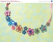 50% OFF SALE Flower Rhinestone Ribbon Illusion Necklace by Amanda Lynne LUXE