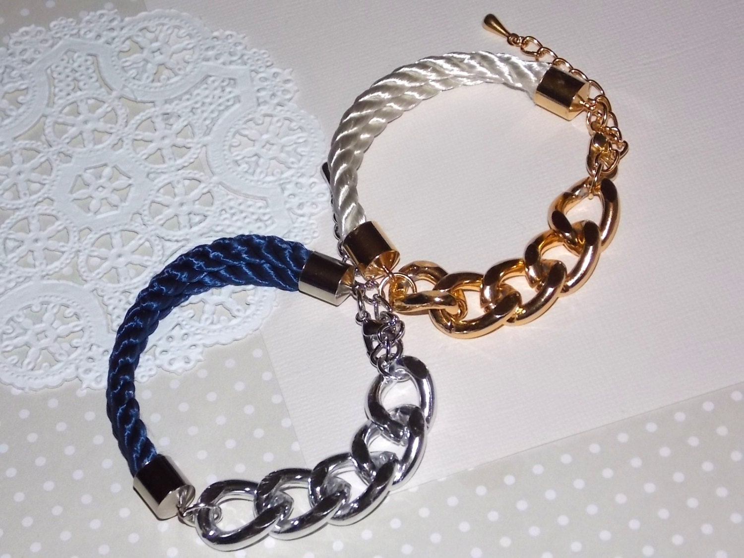 Nautical Twist Rope Cord Silver or Gold Plated Chain Bracelet