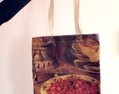 Recycled canvas painting tote bag - strawberries