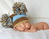 Baby Boy Hat NEWBORN Pom Pom Hat CROCHET Knit Baby Boy Sack hat jester Hat Brown Blue Tan