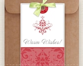 Red Damask pattern Tag DIY - Printable Warm Wishes Card for wedding, celebration, birthday or party