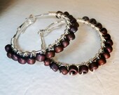 Silver Wire Wrapped Hoops with Matt Glass Deep Purple Seed Beads