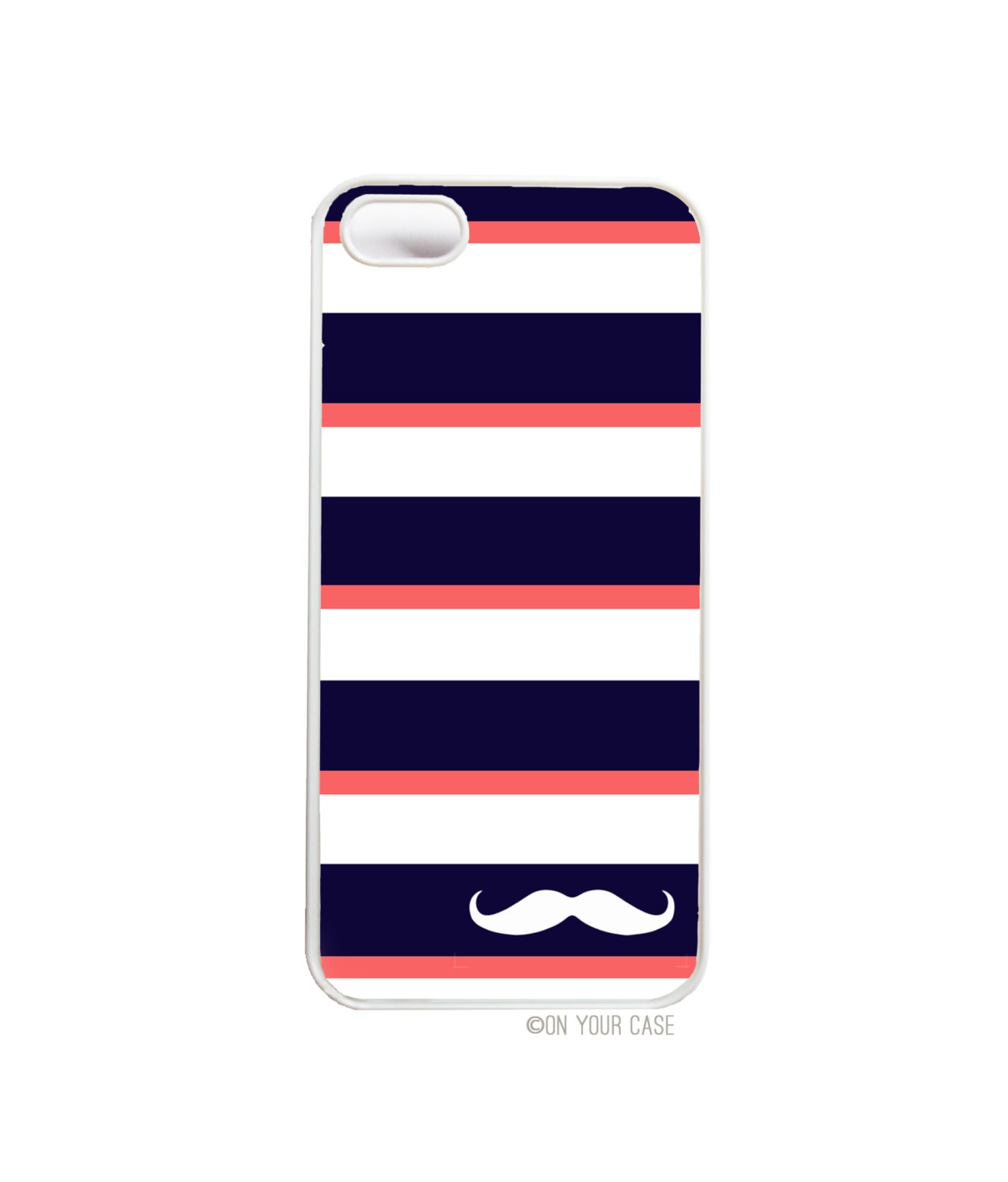iPhone 5 Case - Navy & Coral Stripe With Mustache