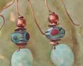 Handmade Ceramic and Lampwork Copper Artisan Earrings