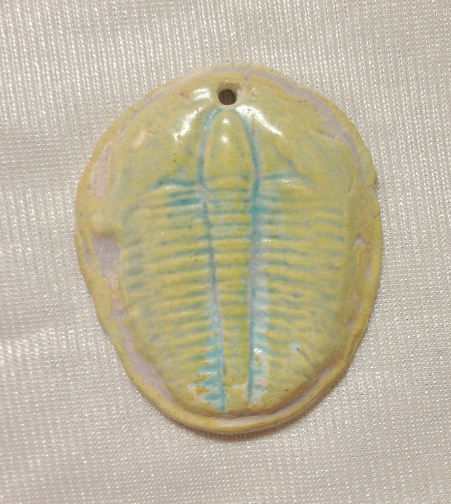 Ancient Fossil Imprint Porcelain Pendant,  Steam Punk Art Hand Made Wearable