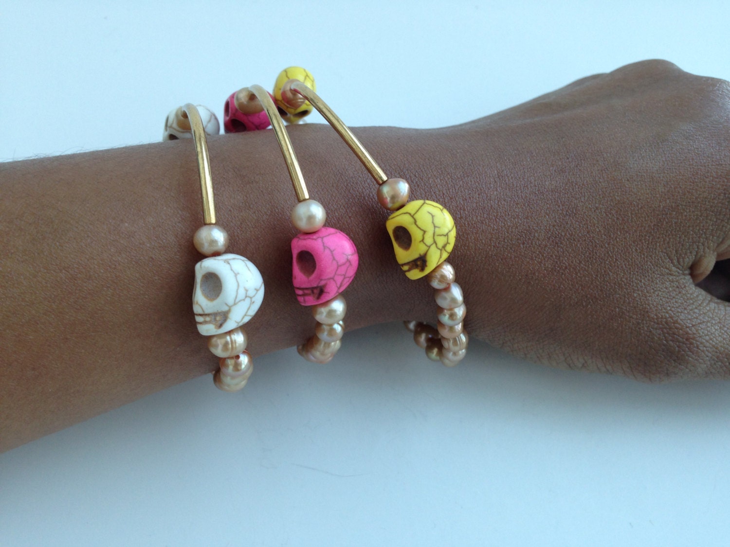 Turquoise Skulls Pearl Beaded Friendship Bracelet