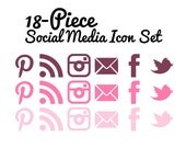 Social Media Icons - Set of 18 - Transparent Background - Pink