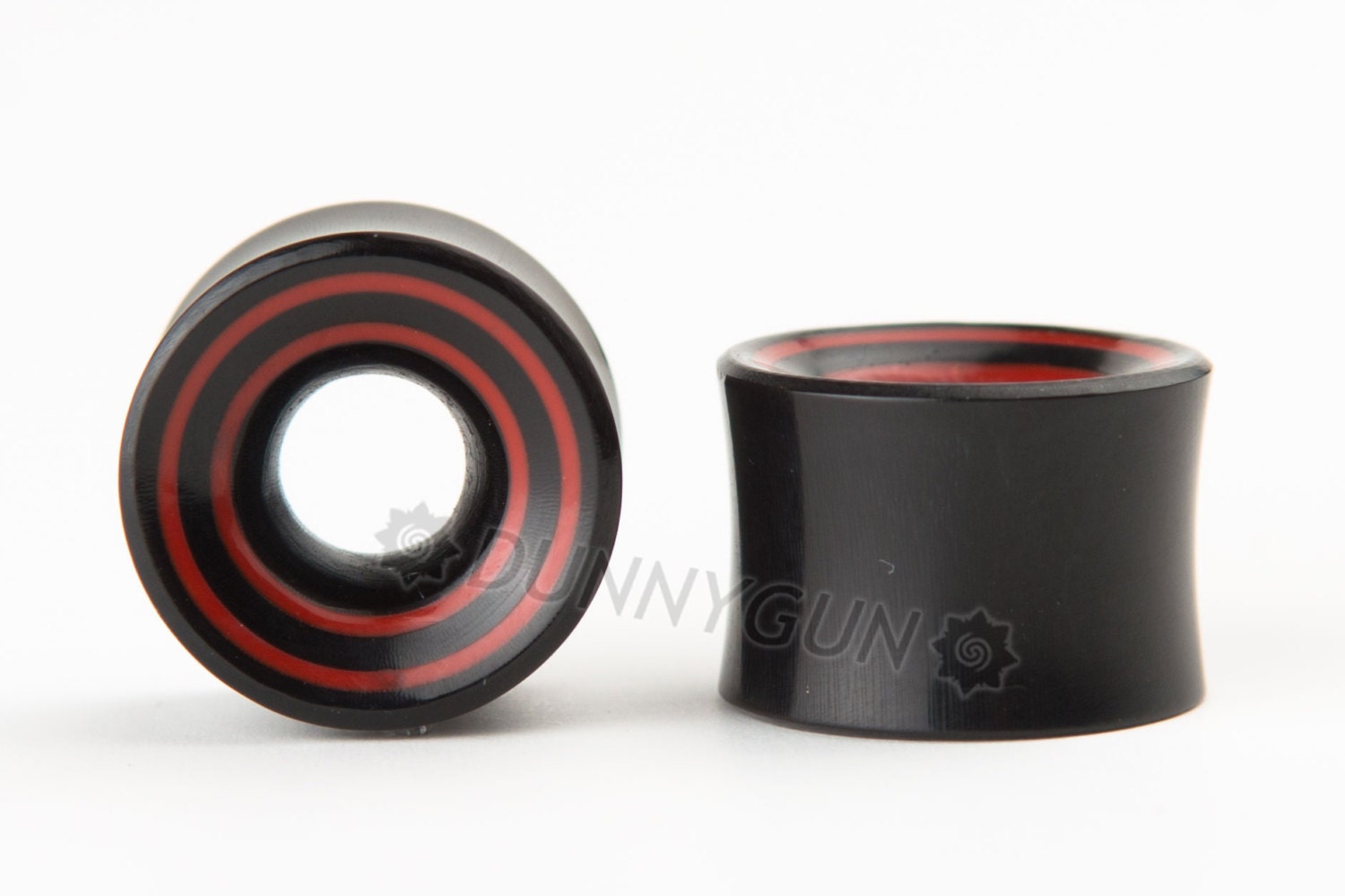 9/16" Pair Red Racing Stripes Beveled Hollow Horn Gauged Plugs Organic Hand Carved Body Piercing Jewelry
