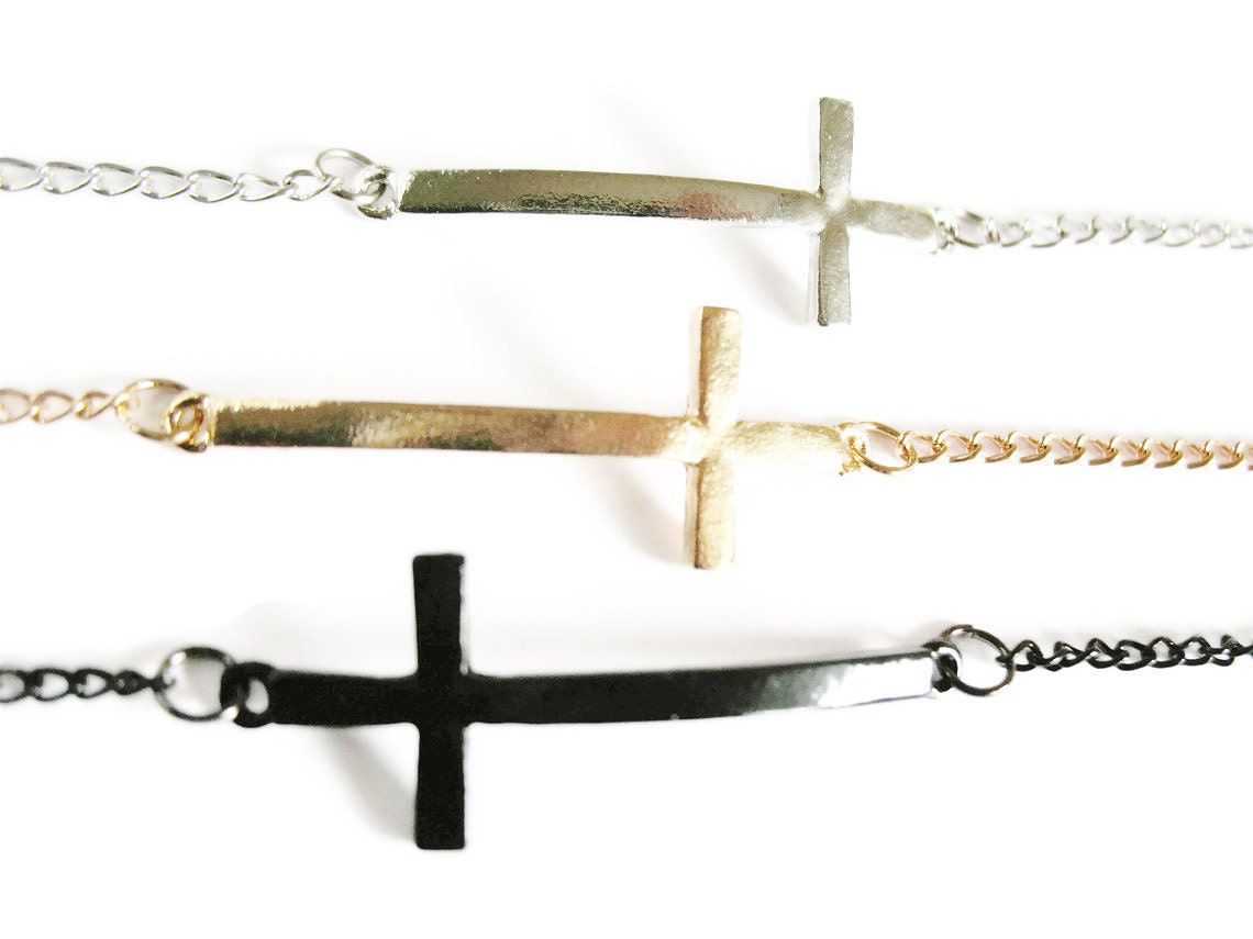 sideways cross bracelet in BLACK