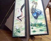Mid Century Modern Serigraph Wall Art Framed Bird Print Flamingo and Crane