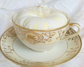 Hand Made Pin Cushion Tea Cup/Repurposed Mid Century Hand Painted Nippon Tea Cup and Saucer
