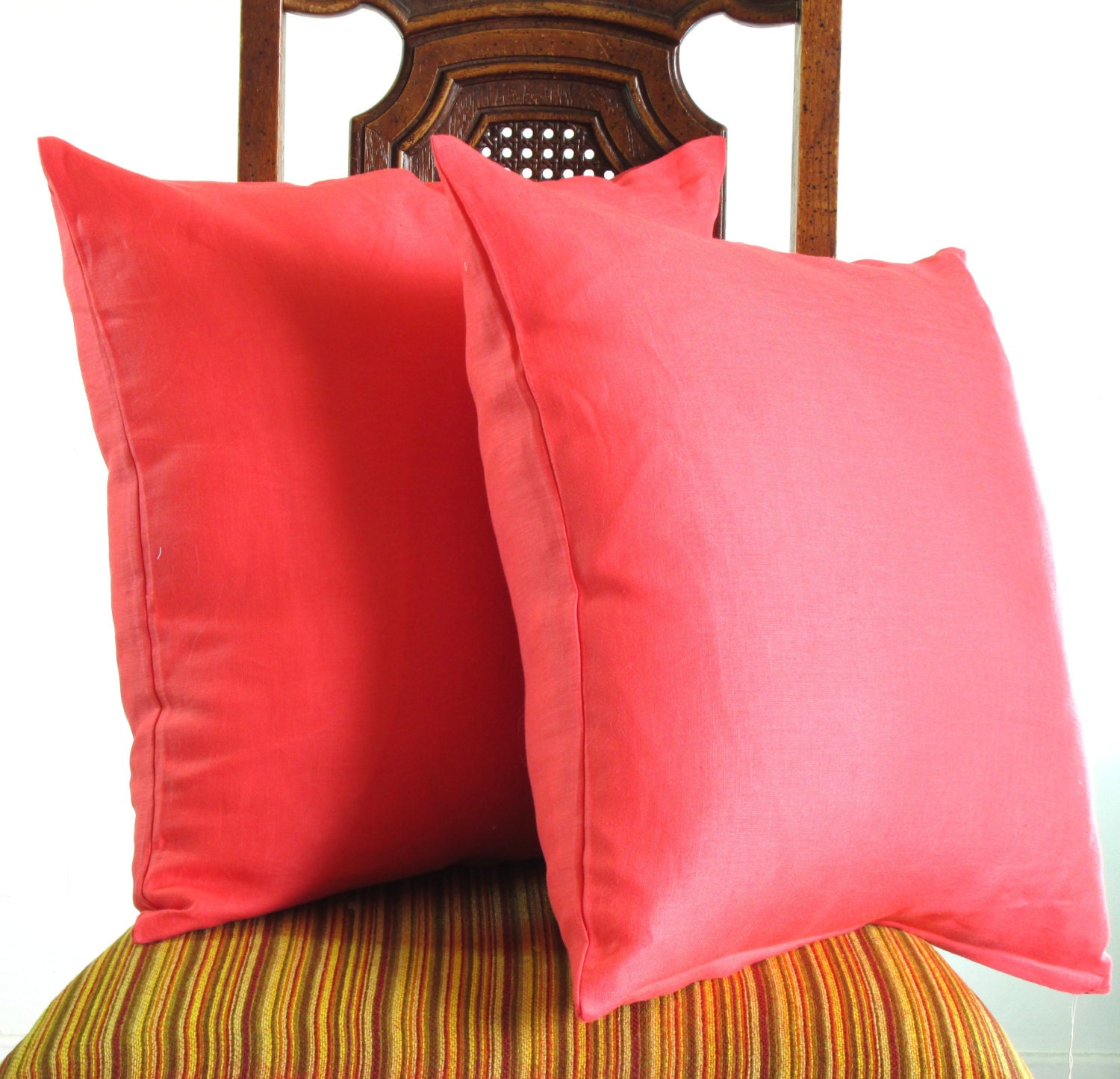 PILLOW COVER Coral linen 20 X 20 Decorative pillowcase Linen red pink coral Set of two free shipping in U.S.