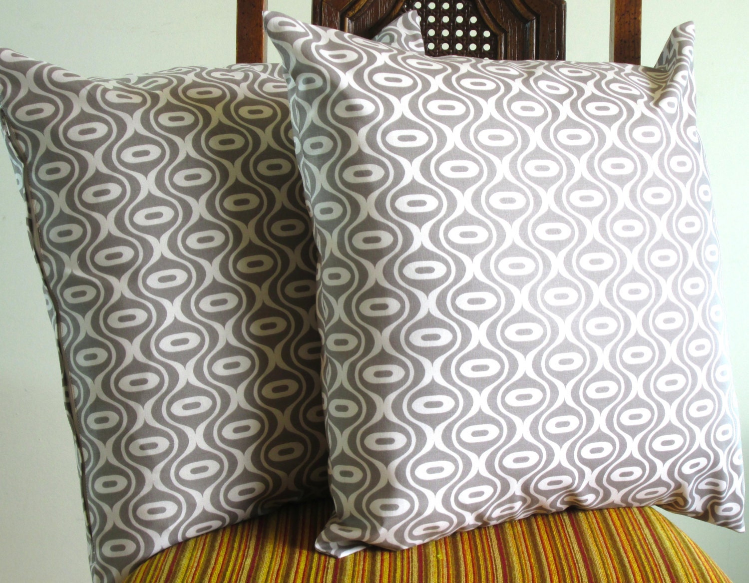 GREY PILLOW COVER 18 x 18  Decorative modern geometric white blue Riley Blake zig zag cotton Set of two