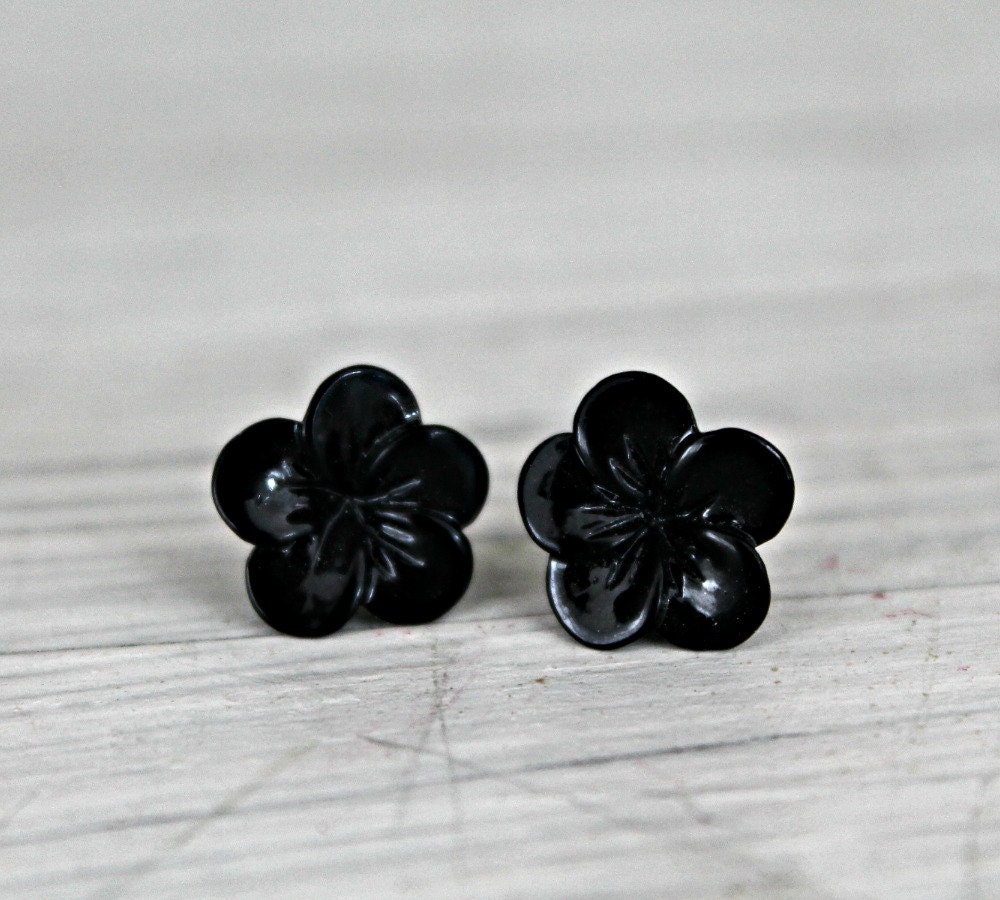 Black Pansy Resin Flower Earrings