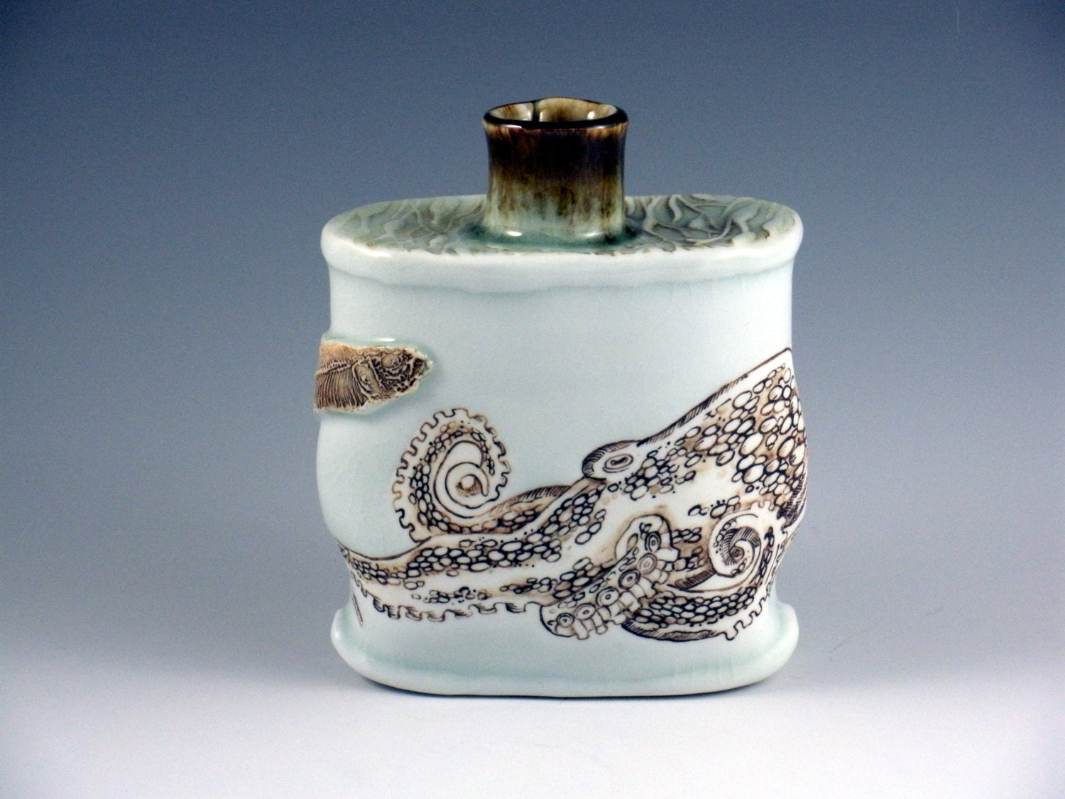 Handmade Ceramic Octopus Vase/Bottle - Handpainted Porcelain
