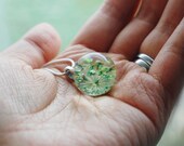 Mini Real Flower Necklace Green Resin Ball Orb Globe Pressed Flower Jewelry Crystal Clear Petite Dainty Gift for Her