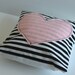 black and white striped pillow cover with pink heart, 12X12
