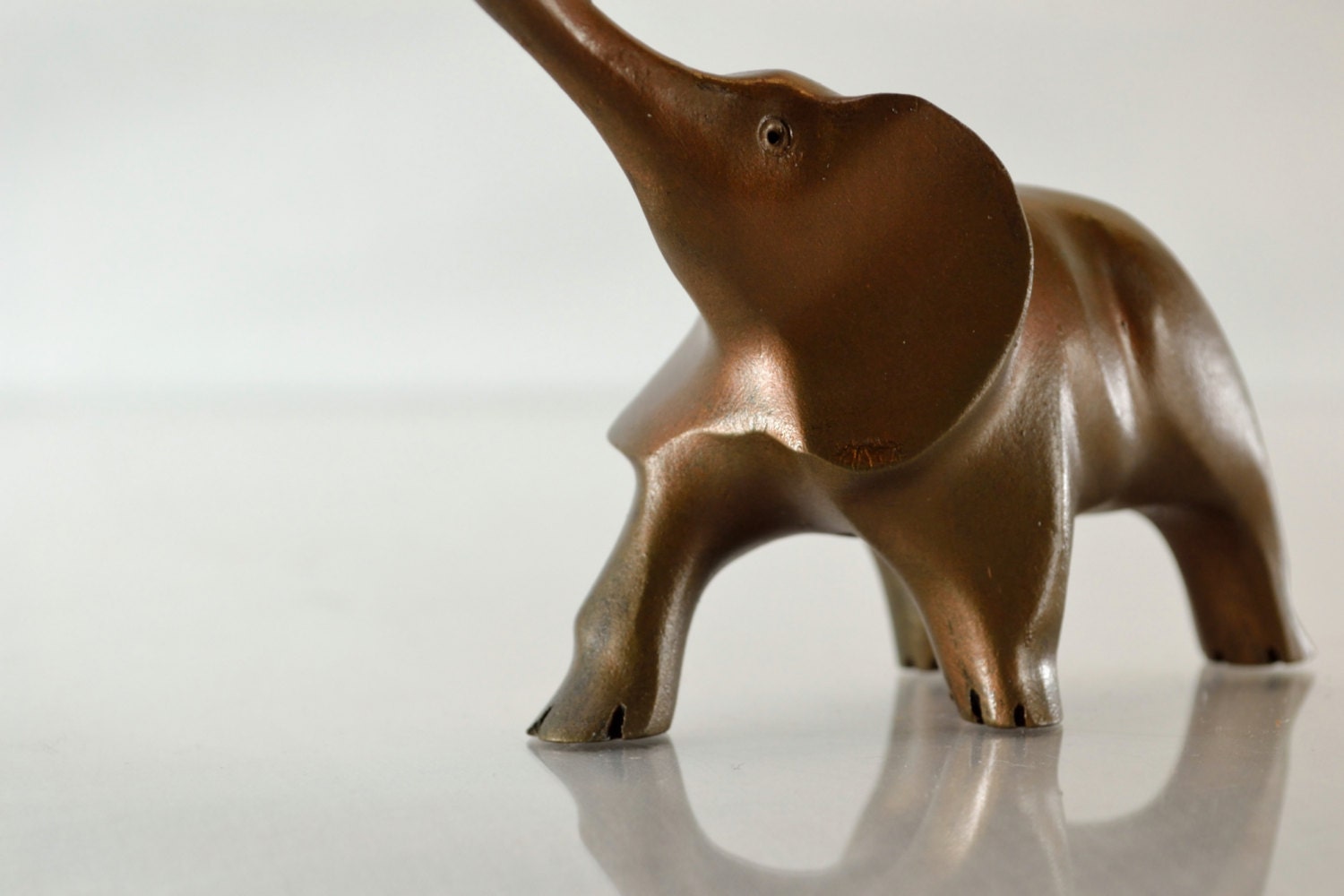 Miniature Copper Elephant Figurine - Refurbished Home Decor - Hand Painted - Whimsical One-of-a-Kind