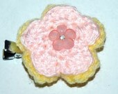 pink and yellow flower clip- summer hair accessories- girls button hair flower