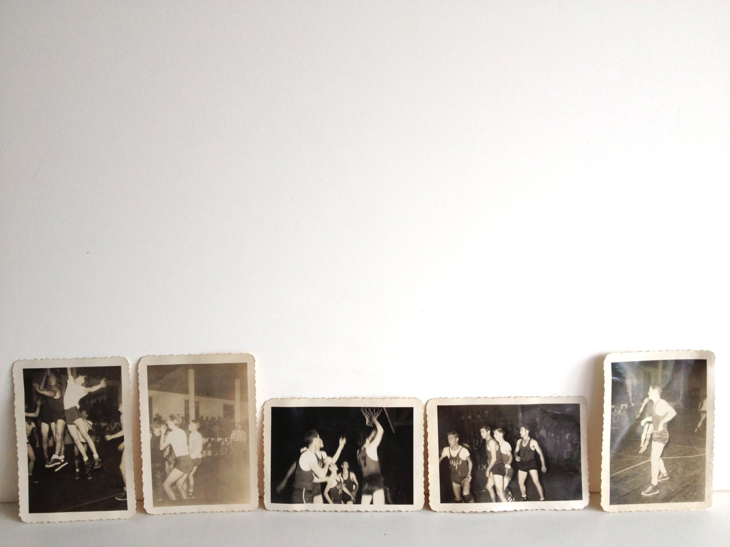 Vintage Men Playing Basketball Photos-Set of five