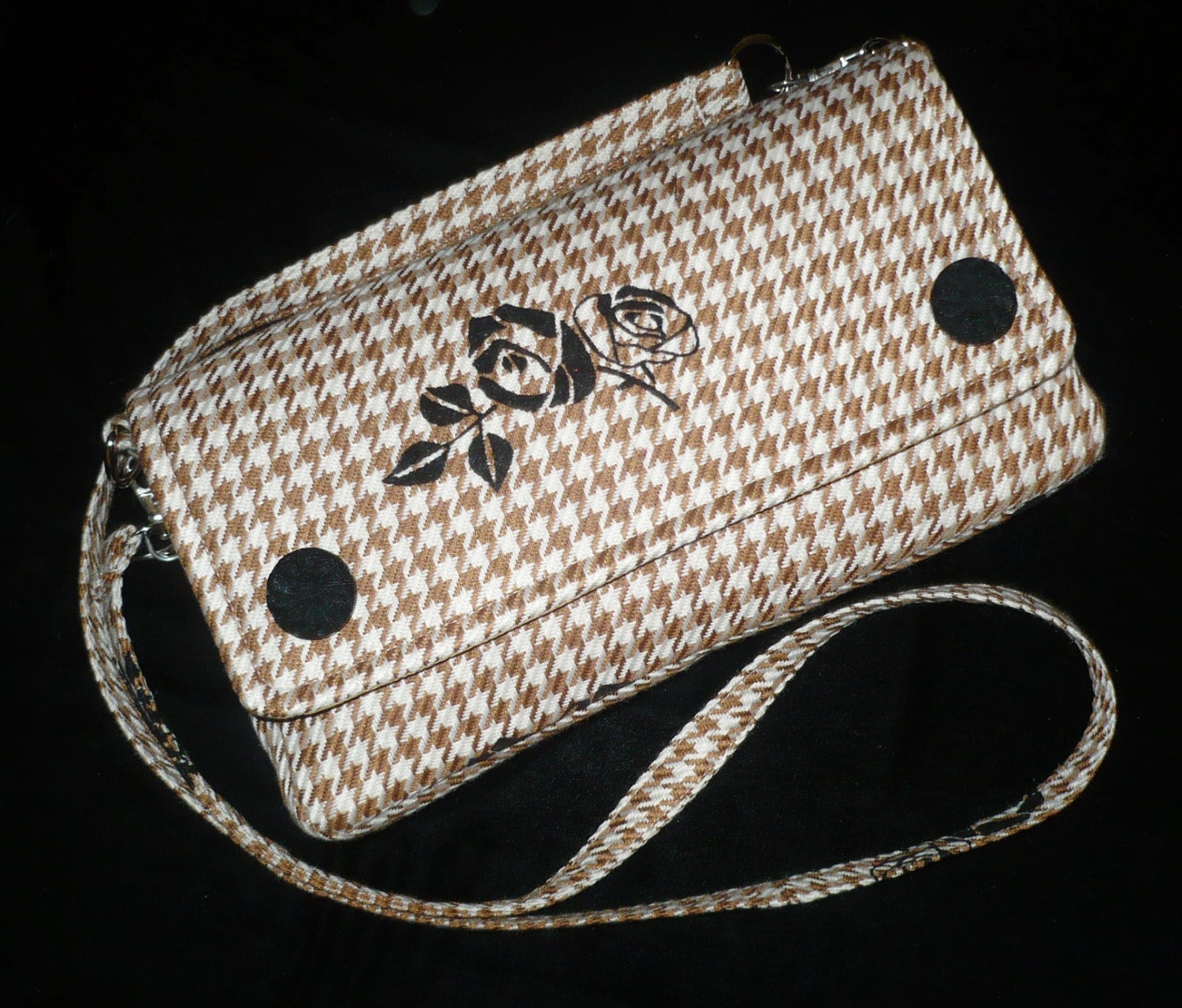 Clearance, Clutch/Crossbody bag/purse in wool houndstooth plaid. handmade