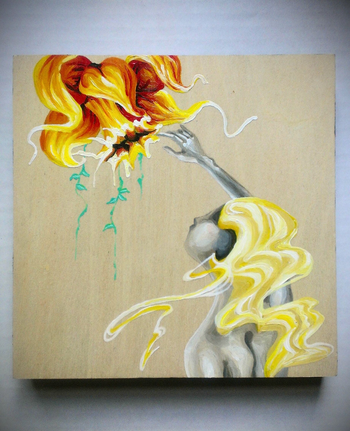 Flower girl painting on wood OOAK - AgaveWear
