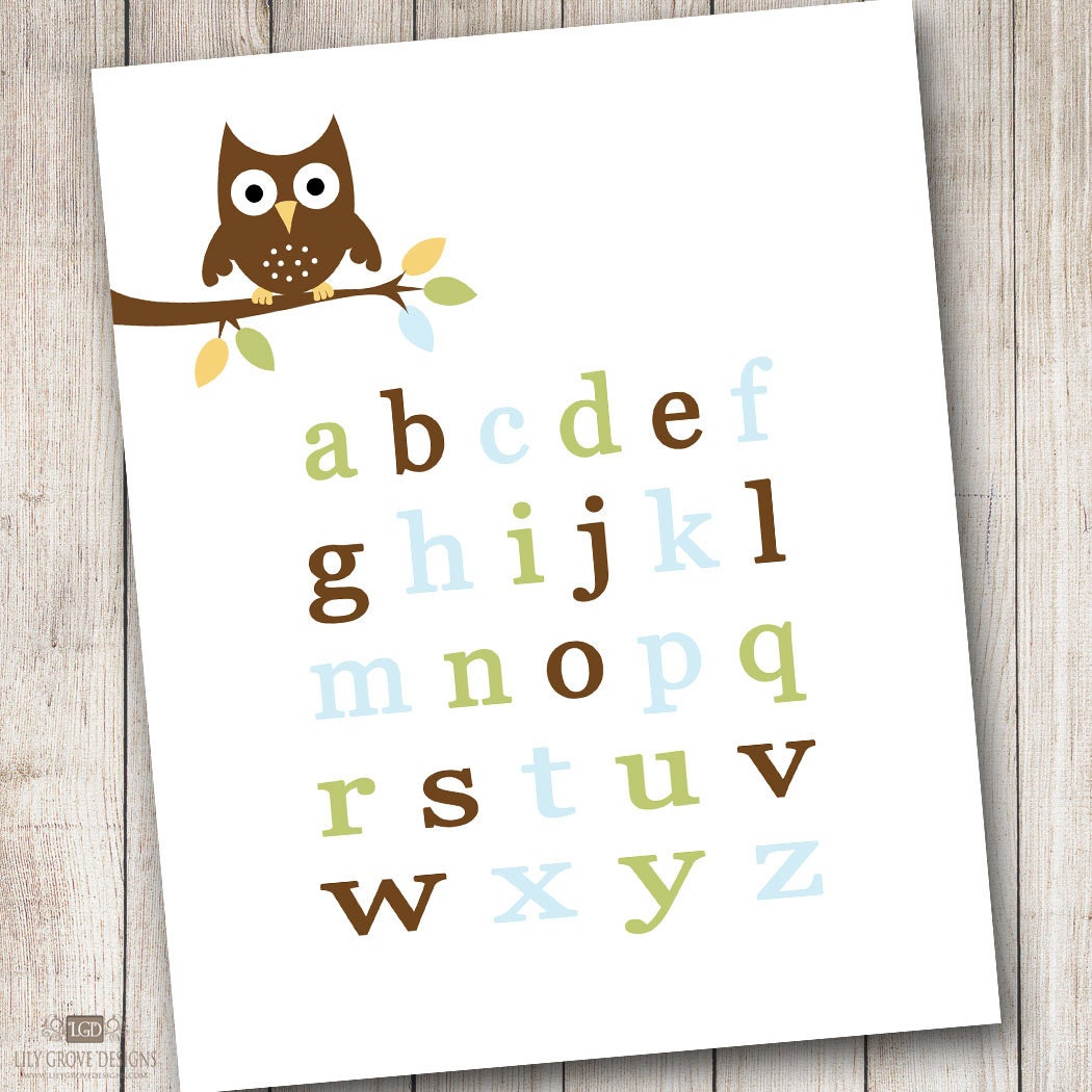 Blue Forest Owl Lowercase Letters Wall Art - INSTANT DOWNLOAD - Digital File - Print Your Own (You Print)