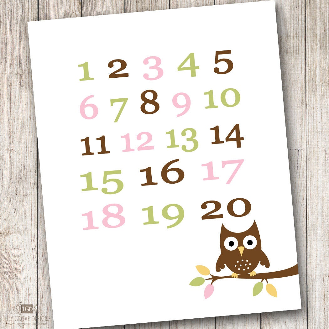 Pink Forest Owl Numbers Wall Art - INSTANT DOWNLOAD - Digital File - Print Your Own (You Print)