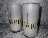 Set of 2 Medium Paris Eiffel Tower Label Votive Candle Holders With Flameless Candles