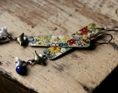 Floral Bohemian earrings- Floral Recycled Tin Jewelry, Solid Copper ,Fine Tribal, Tin Jewelry, Bohemian,Lapis Lazuli,Flower, Spring, Gipsy