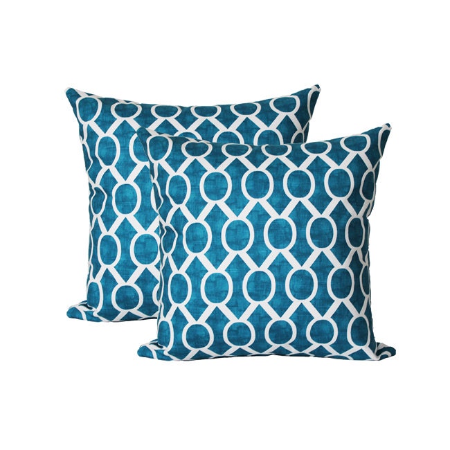 Two Blue Chain Link Aquarius Pillow Covers 18" x 18" - Premier Prints - Hidden Zipper Closure