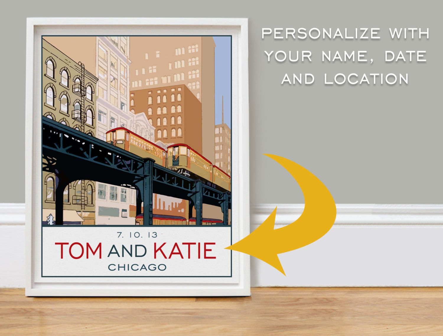 Wedding Gift - Chicago - New York - Personalized Wall Art -11x14