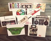 Notecards-OLD SCHOOL Notecard Set-Awesome 80s-Radical-Throwback-Each Card fun and UNIQUE-Vintage-Retro-Stationery-Blank Inside