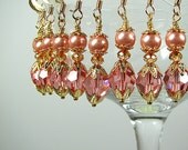 Peach bridesmaid earrings Crystal and pearl earrings Dangle beaded earrings Prom wedding bridal jewelry Beaded jewelry Bridesmaid jewelry