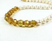 Golden yellow citrine necklace White freshwater pearl necklace Single strand beaded necklace Gemstone beaded jewelry