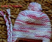 Knitted stocking hat, baby girl or boy, pink, purple, and white striped pattern, pom-pom,  MORE COLORS AVAILABLE