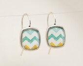 Chevron Earrings Aqua Yellow Chevron Earrings Spring 2013 Great Mothers Day Gift