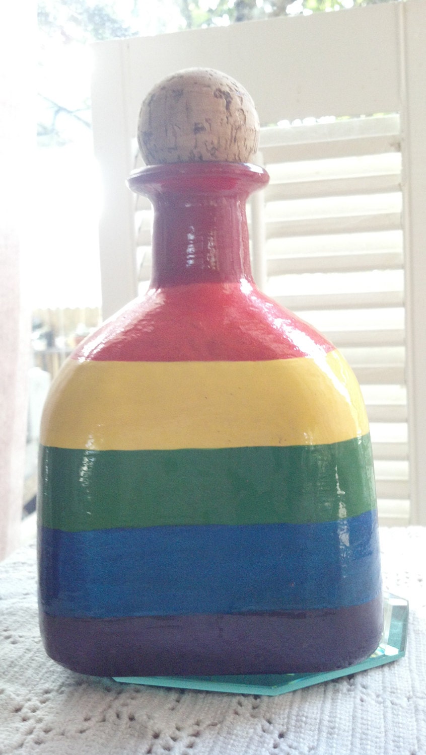 Hand Painted Patron Tequila Hand Blown Mexican Glass Bottle Recycled Gay Pride