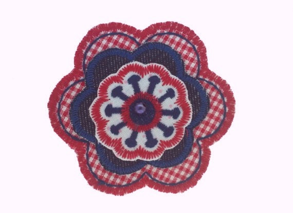 Iron on Applique Patch - Denim Gingham Flower