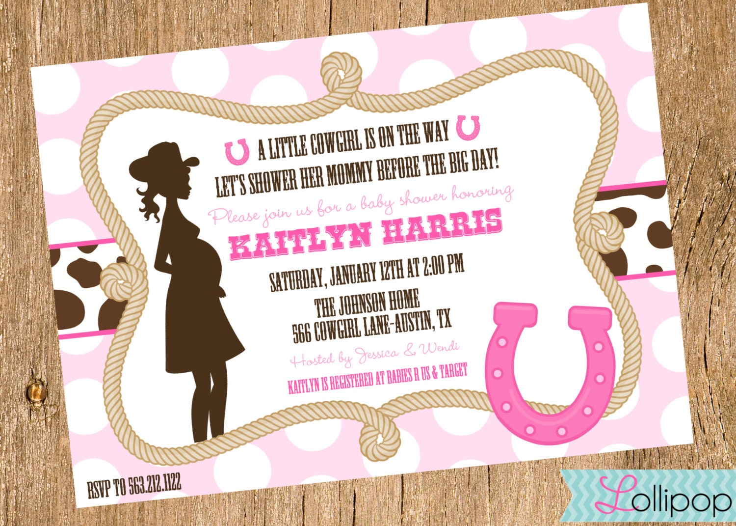 Little Cowgirl Baby Shower Printable Invitation, Personalized Pink Cowgirl Baby Shower Invite, Western Baby Shower Invite