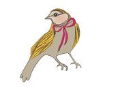 8x10 Giclee Art Print - Original Drawing of a Bird with a Ribbon - Yellow and Red