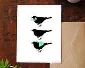 7x5 Giclee Art Print - Original Design of Three Black Birds with Green Bow Tie