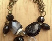 Black Agate, Gemstone Bracelet, Clear Crystal Quartz