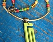 Green, Gold and Orange Necklace, Glass Beads